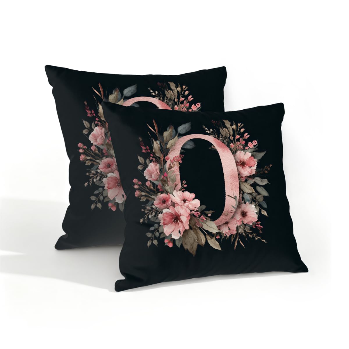 Outdoor Pillow Covers Waterproof Pillowcases 16x16in Set of 2 Alphabet O Floral Art Decorative Throw Cushion Case for Couch Sofa Garden Patio Furniture