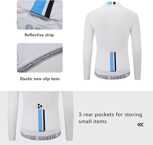 Miniatura 5 de Santic - Camiseta de ciclismo para hombre manga larga reflejante cremallera completa con bolsillos
