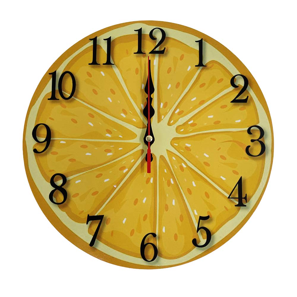 Lohas Home Yellow Lemon 30Cm Silent Wooden Round Wall Clock Vintage Rustic Chic Style Arabic Numerals Wooden Round Decorative Wall Clock (Yellow Lemon)