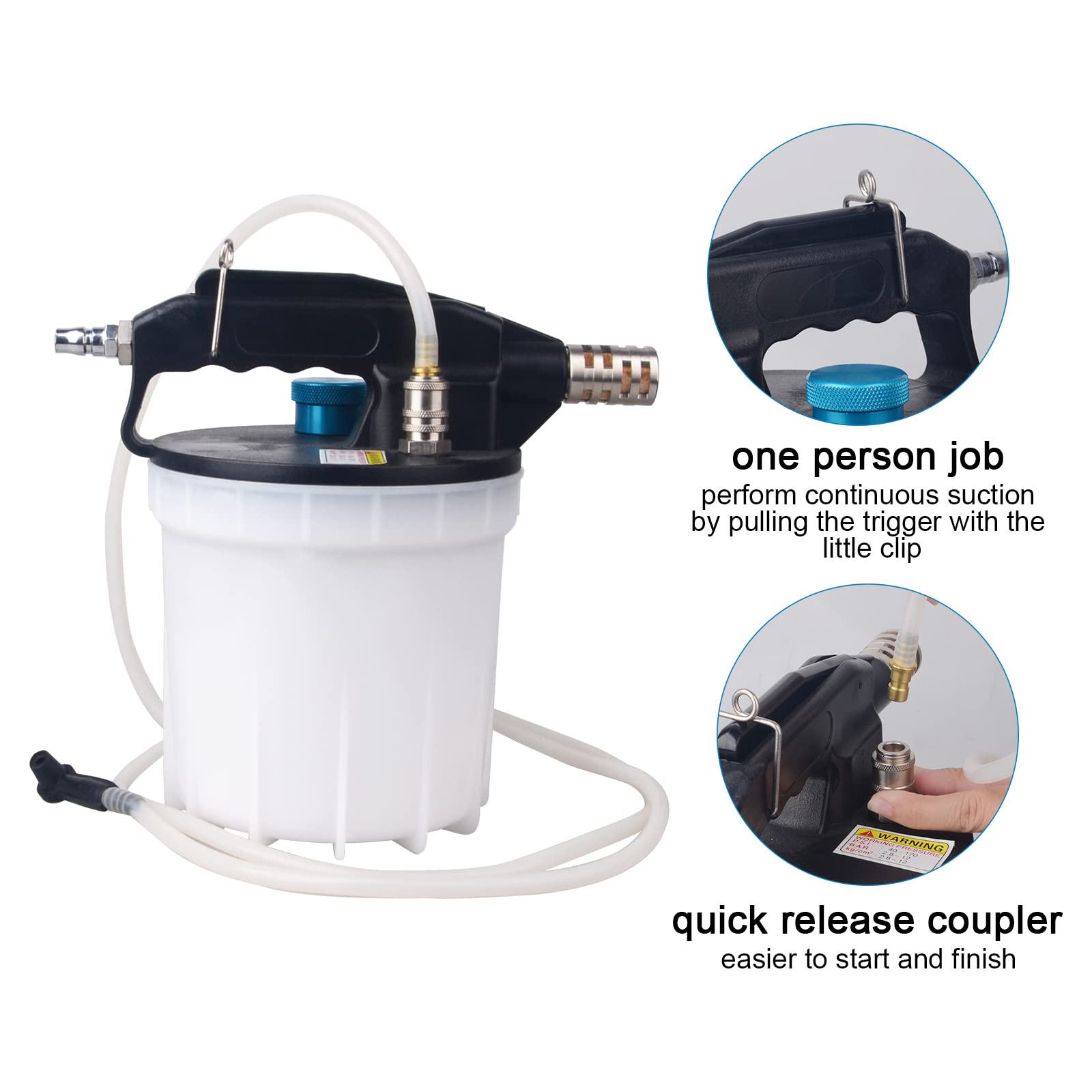 DAYUAN Kit di sfiato per freni a vuoto da 2 l, con aspiratore liquido dei freni, 1 litro di ricarica e adattatore, strumento di sfiato pneumatico per una persona