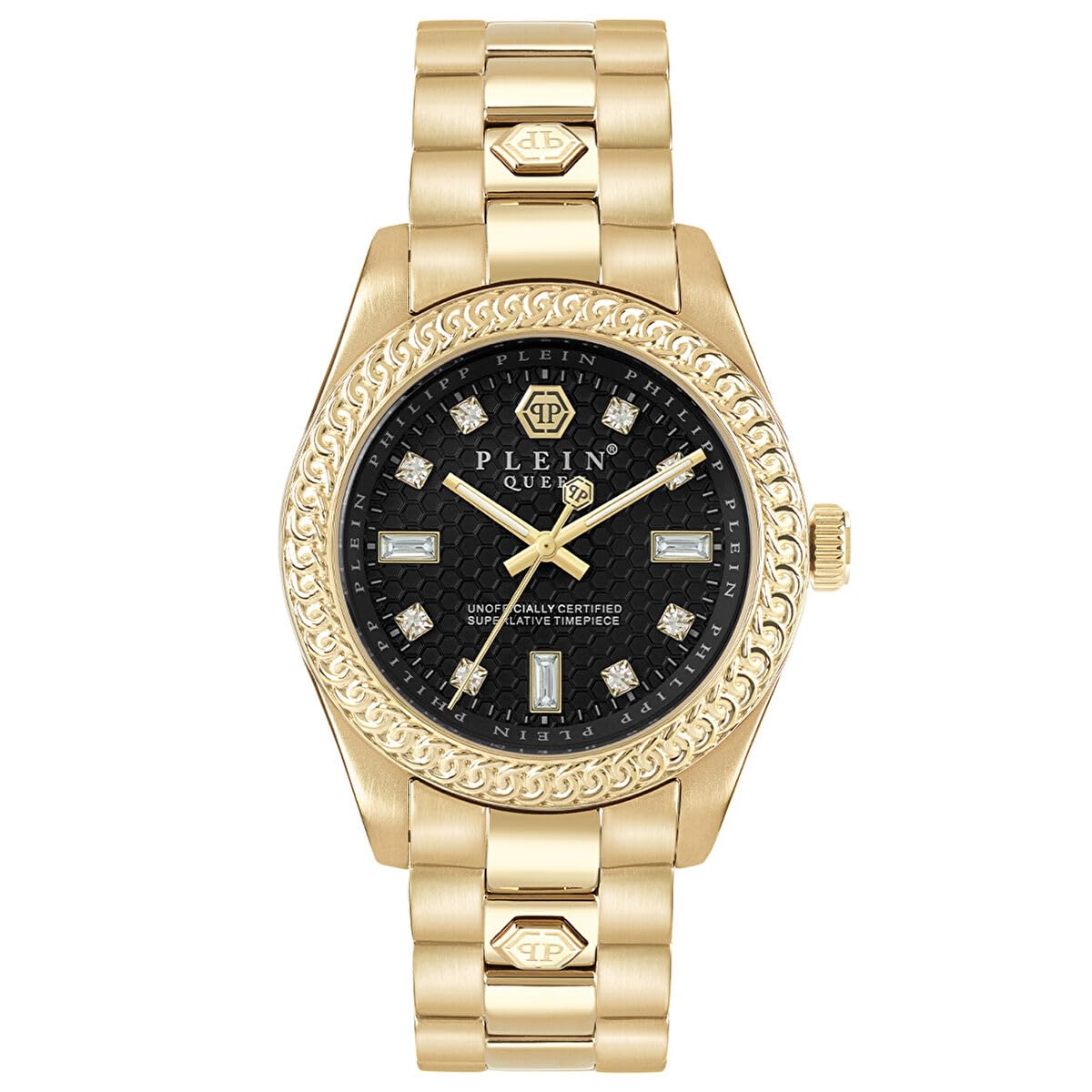 Philipp Plein Montre analogique à Quartz pour Femme Queen Crystal, Or/​Noir - Pwdaa0621, Bracelet