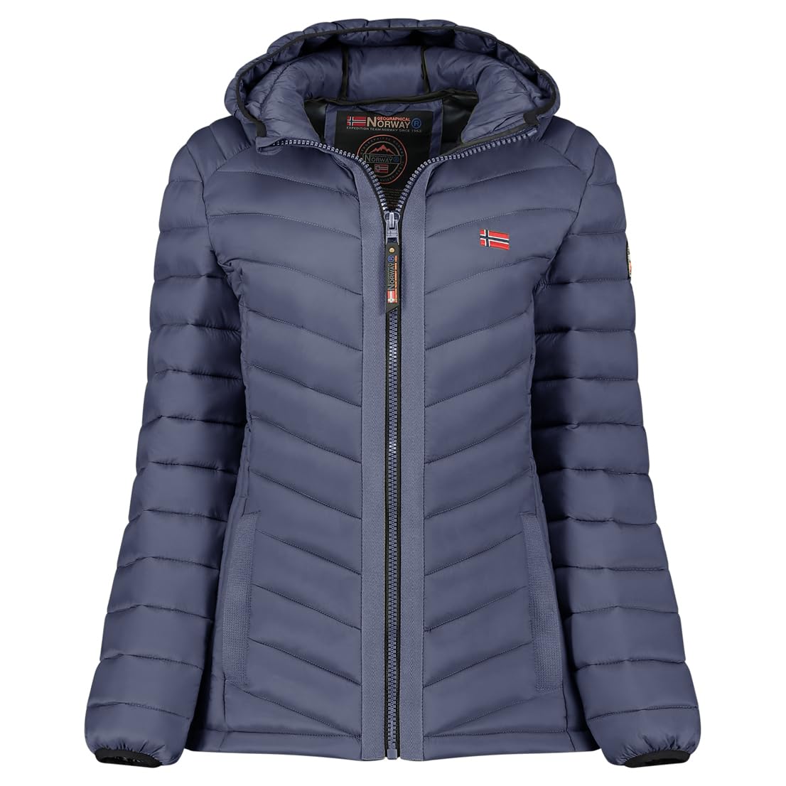 Geographical Norway CARLITI HOOD Mujer - Chaqueta de plumas de invierno gruesa con capucha - Chaqueta cálida impermeable, chaqueta acolchada estilo urbano y confort grande frío