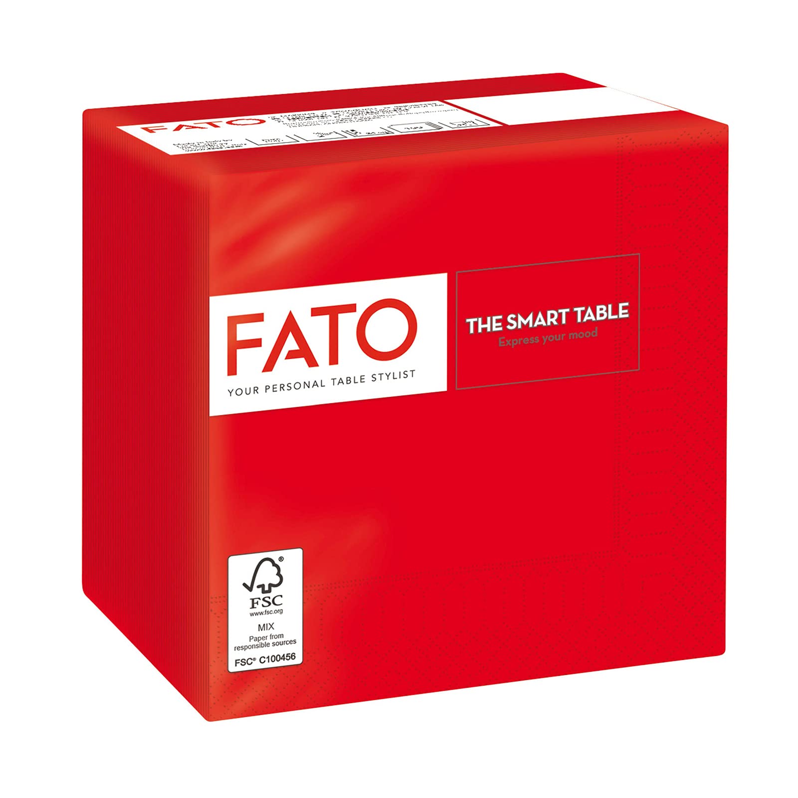 Fato - Disposable Paper Napkins, Ideal for Aperitifs and Cocktails, Pack of 100 Napkins, Size 24x24 Folded in 4, 2 ply, Red Color, 100% Pure Cellulose, FSC Certified
