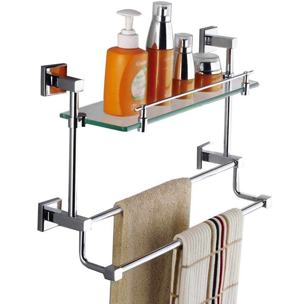 Estante de baño con 2 niveles de vidrio templado y soporte organizador de pared 37x14.5x30cm