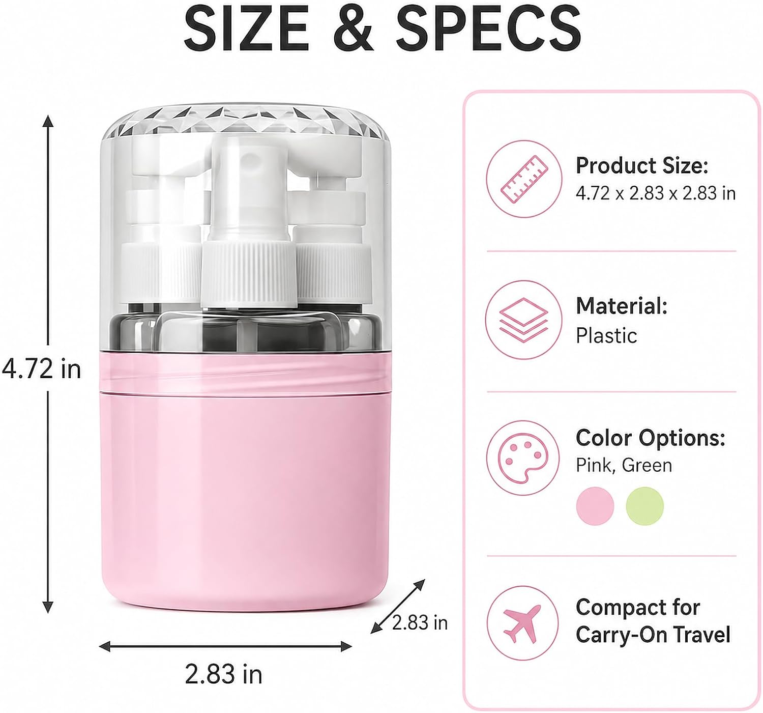 4-in-1 Travel Dispenser with 4 x 50 mL Bottles, Pink