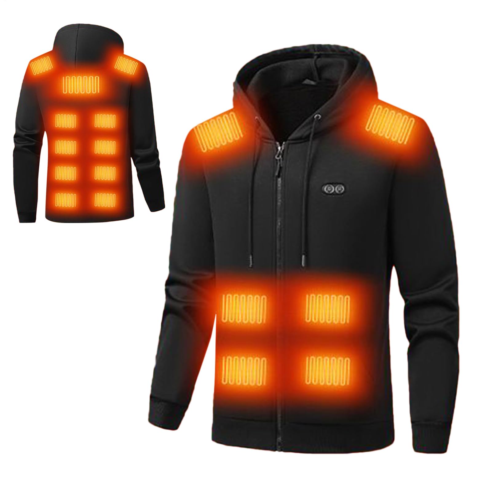 Ogrzewana kurtka z kapturem z funkcją ogrzewania, 3 ustawienia, 17 stref grzewczych, ciepła, czarny, 5XL | Ładowanie przez USB Ciepła Bluza Na Zimę Na Zewnątrz Kemping Biuro Praca Podróże W