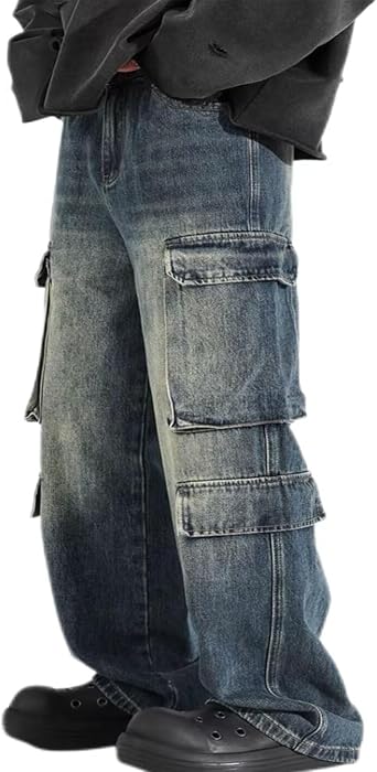 Y2k Baggy Cargo Jeans Men Hip Hop Denim Cargo Pants Vintage Baggy Jeans Streetwear