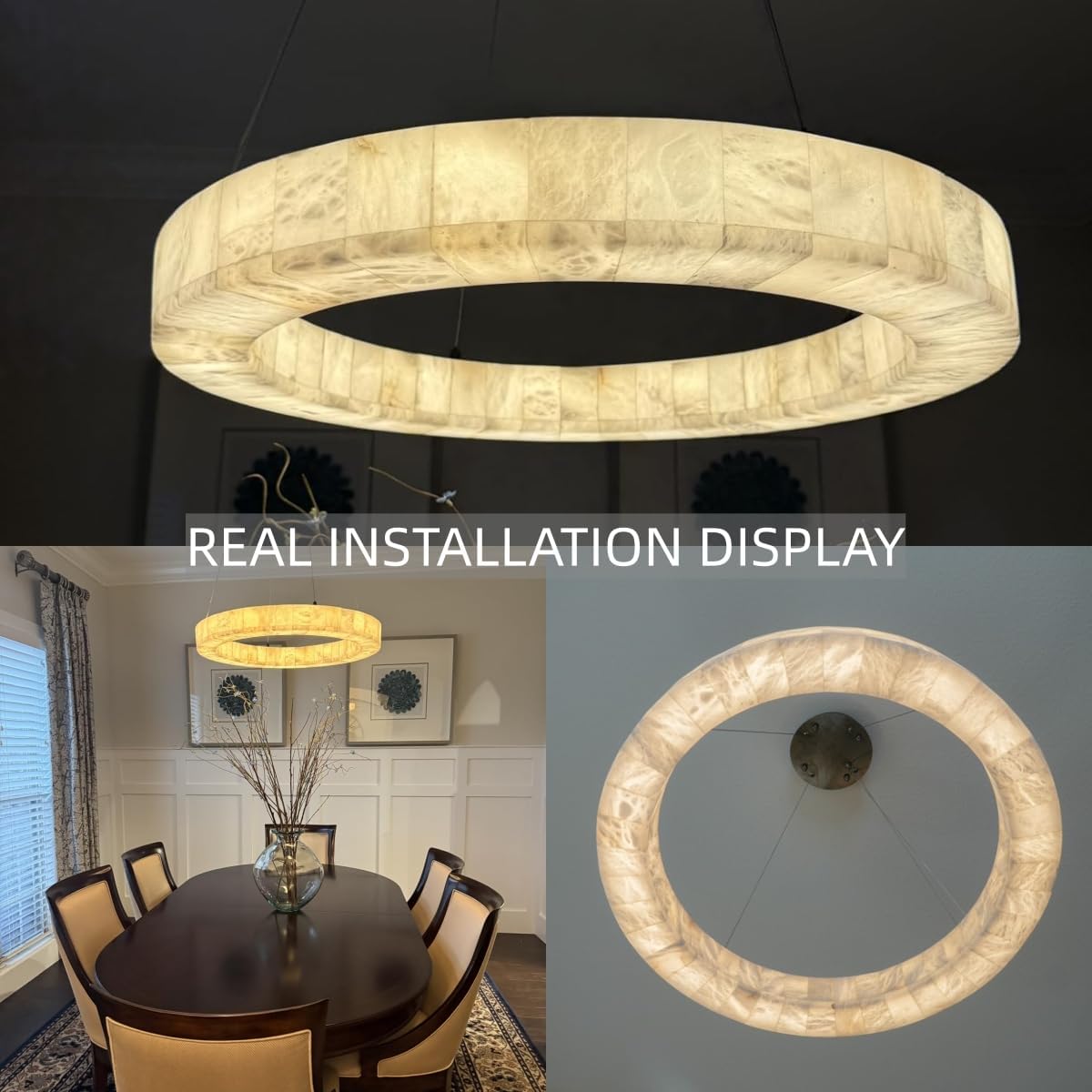 Alabaster Chandelier Spanish Natural Marble Round D30in Chandeliers, Modern Living Room Chandelier, Alabaster Pendant Light Fixture, Dimmable Chandeliers for Bedroom, Entryway, Foyer, Hallway