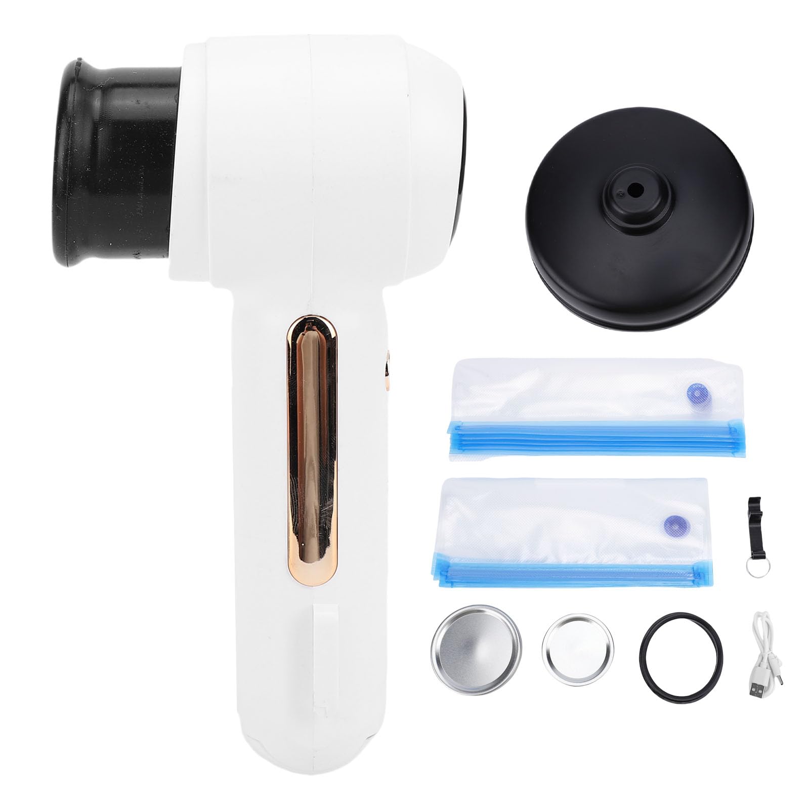 Scelleuse Sous Vide Portable, Scelleuse Sous Vide Portable Rechargeable 60 KPa pour Bocaux, Compacte avec Affichage LED, Batterie 1200 MAh et 10 Sacs Réutilisables, 10 Couvercles de Bocaux