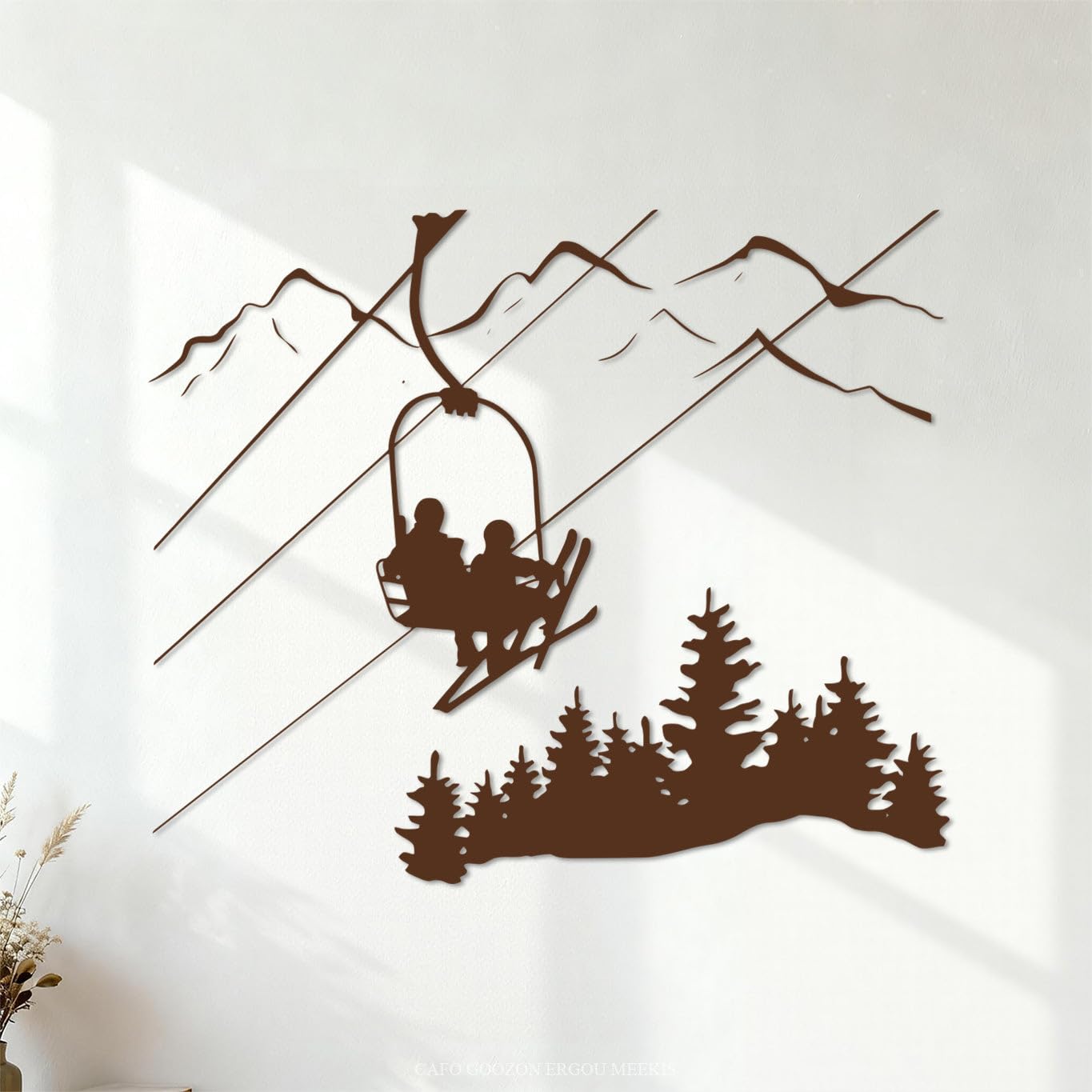 Mural and Wall Vinyl Decal Winter Sports Ski Lift Chair Mountain Pine Trees Downhill Perfect Skiing 35x41.6cm Art Mural Painting Coffee