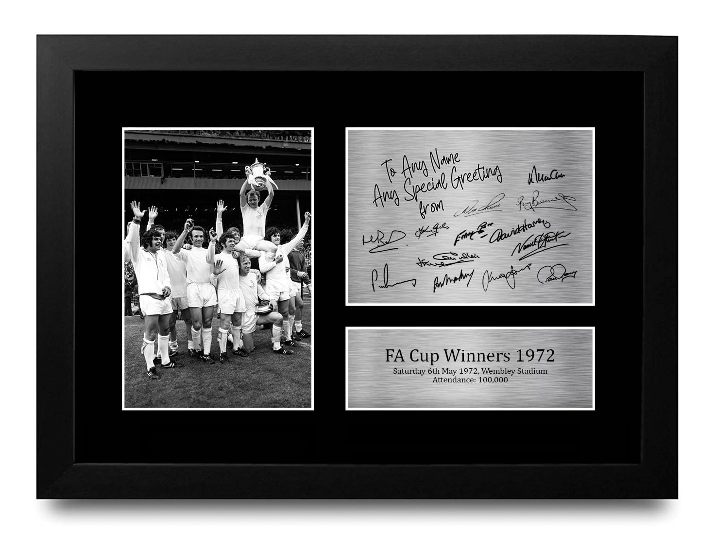 HWC Trading Leeds United 1972 FA Cup Winners Personalised Gift - Signed Autograph Picture, Framed A4 Football Memorabilia with Custom Name Message for Birthday Christmas Wedding