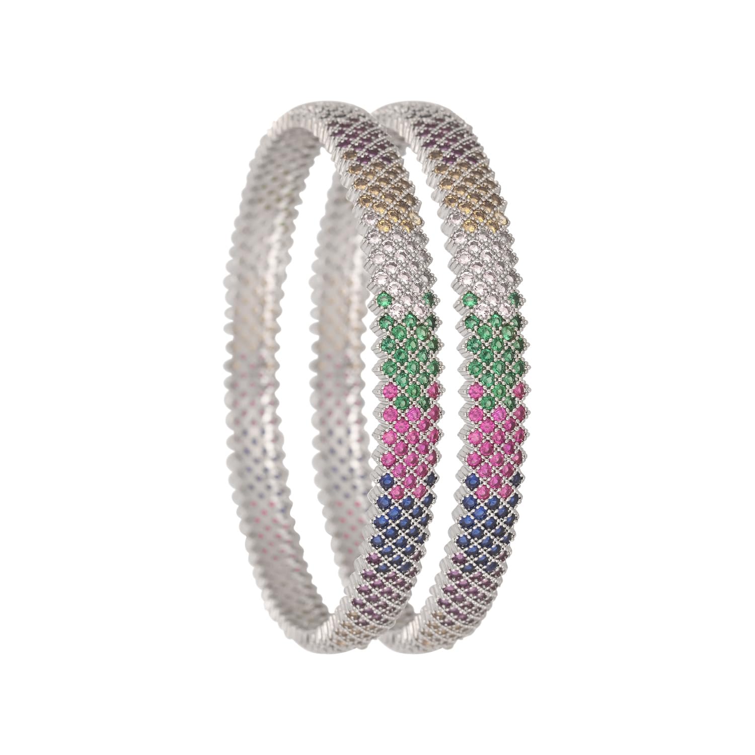 Ratnavali Jewels Silver Plated American Diamond CZ Micro Setting Multi Bangles for Women/Girls (B0DHLKFLKQ) Amazon Price History, Amazon Price Tracker