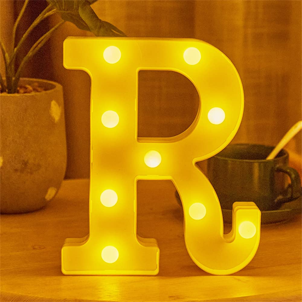 LED Alphabet And Numbers Light Sign Decorations, Lamp for Home Birthday Party Event, Night Lights, Battery Powered Letters And Numbers With Four Hour Timer (R)