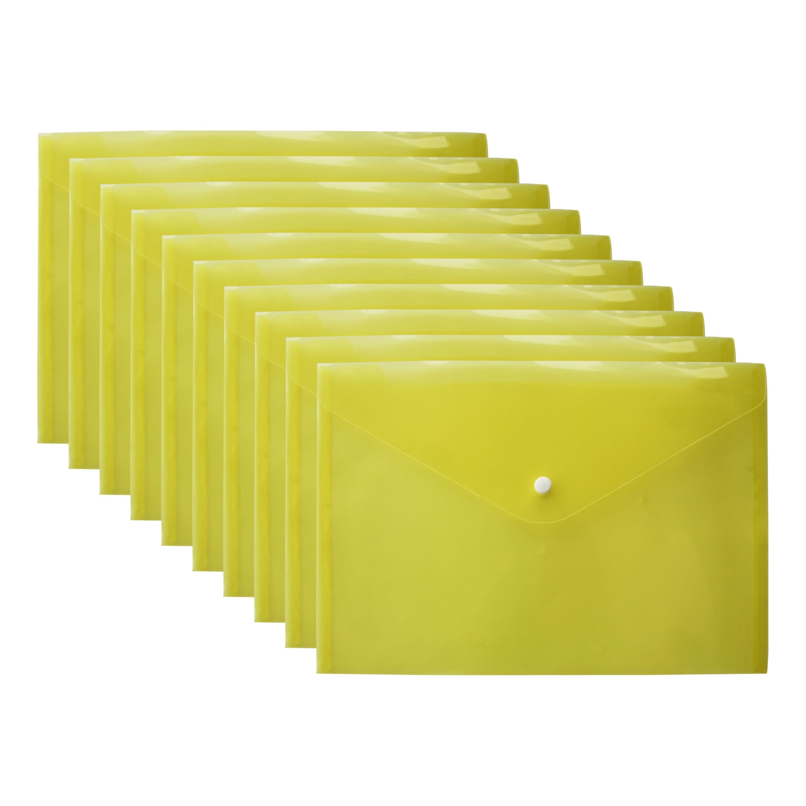 M1SS Plastic Wallets Folders – Pack of 20 Document Folder, Plastic Popper Wallet with Button Closure for Home, School, Travel and Office Supplies Storage (Transparent, Yellow, A4)