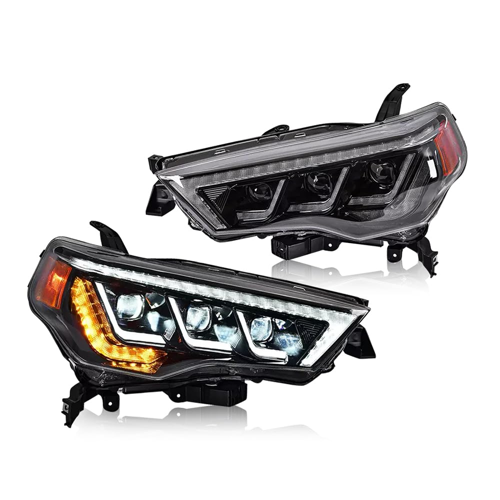 Full LED Triple Beam Front lights/Headlamp/Headlights Assembly Fit for 2014-2022 Toyota 4runner TRD/Limited/Off-Road/SR5/Sport/Nightshade with Sequential Turn Signal, Plug & Play(1 Pair)