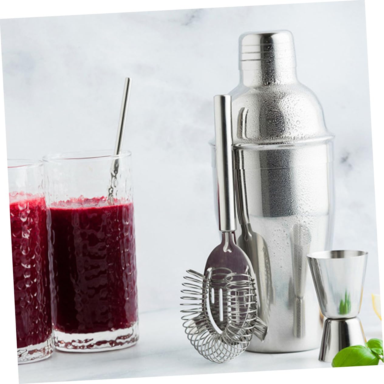 TOPBATHY Herramientas de Bar de Acero Inoxidable 12 Piezas Juego de Coctelera Soporte de Bambú Bien Organizadas para Bar y Cafetería para Preparar Cócteles en Casa