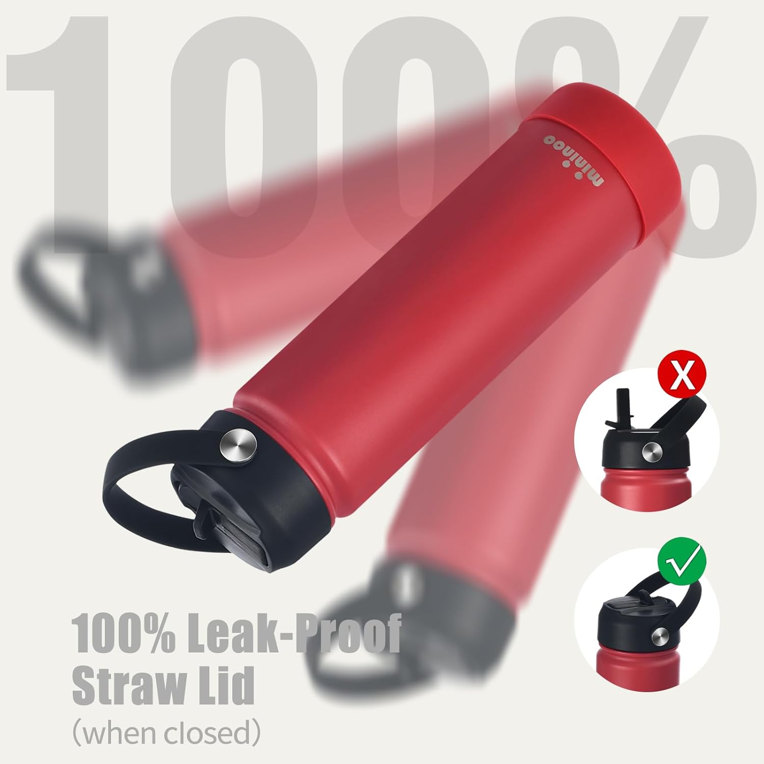 Insulated Stainless Steel Water Bottle with Straw, Ceramic-Lined, BPA-Free & Leak-Proof, 24 oz, Red - Image 4