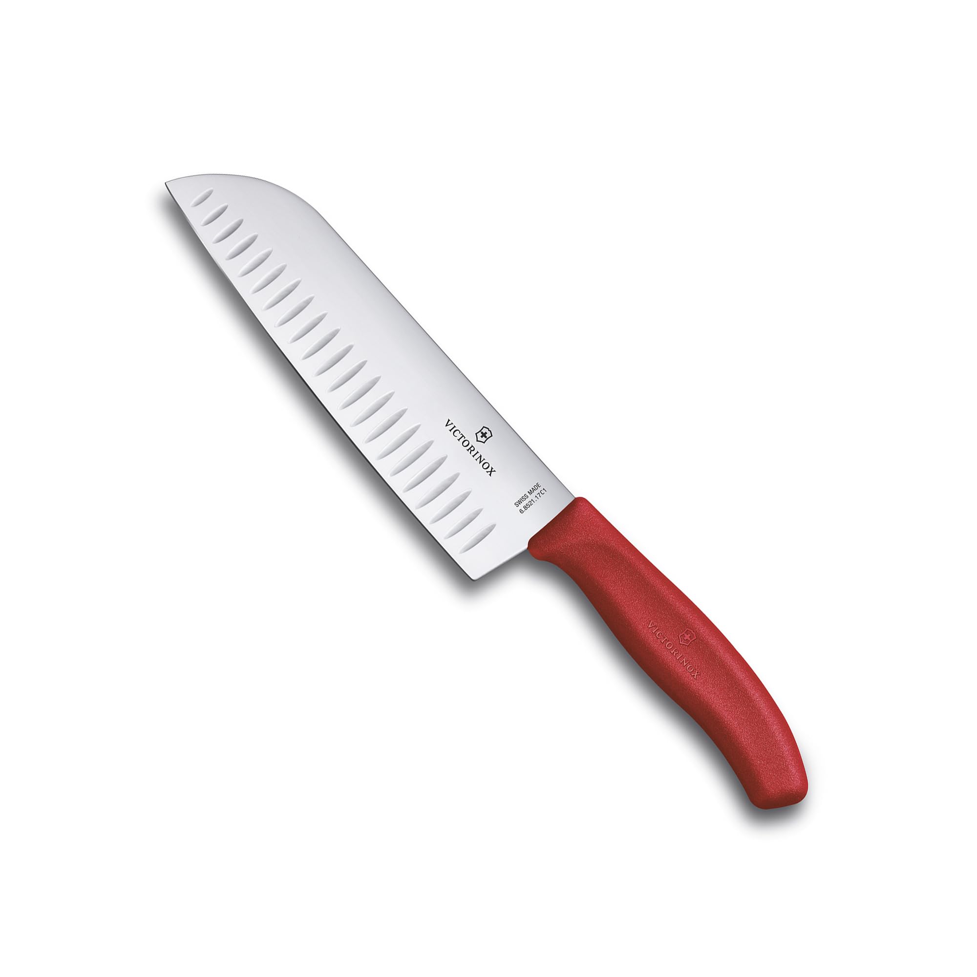 Victorinox Swiss Classic Santoku Knife, 17 cm Fluted Edge, Red