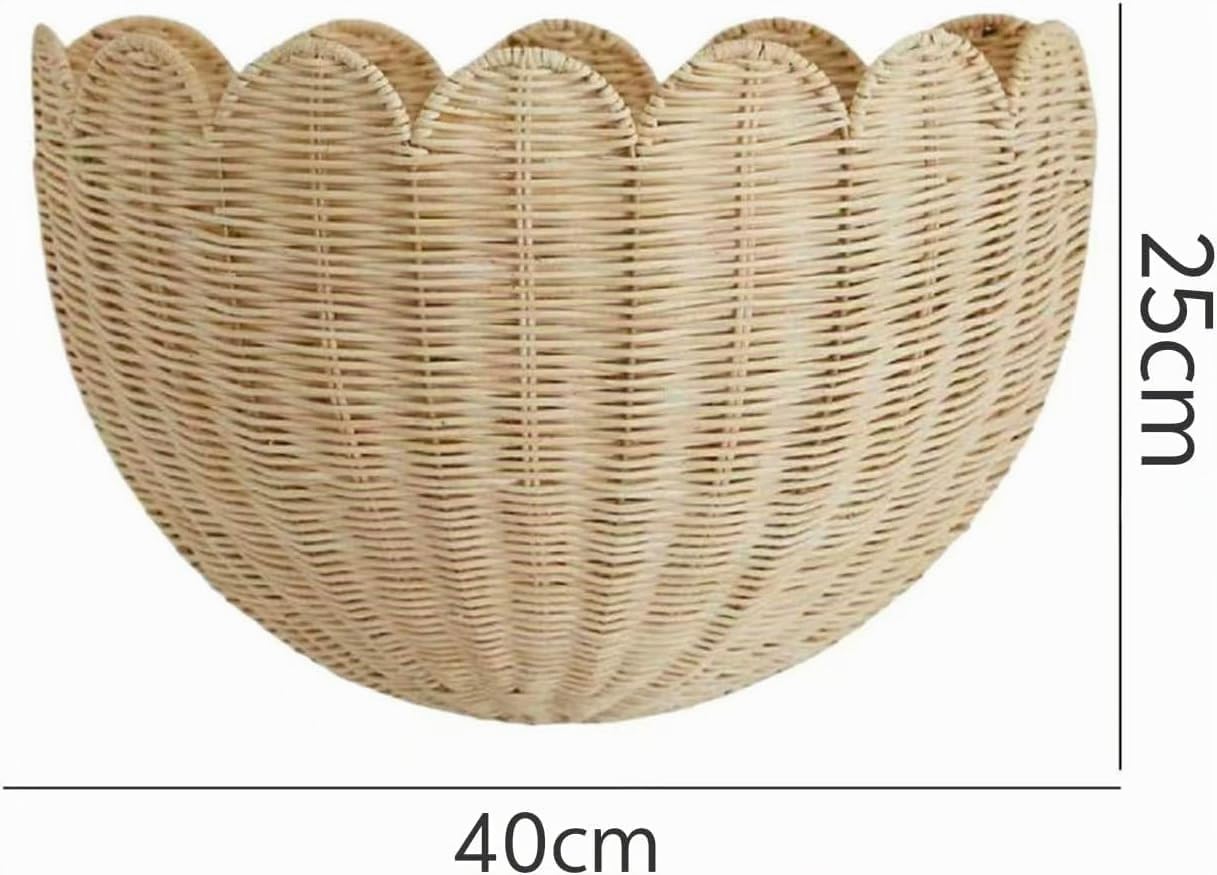 Panier mural en rotin tressé - Style bohème - Panier de rangement décoratif pour salon, cuisine, chambre d'enfant, salle de bain, chambre à coucher, couloir - Grand x 2