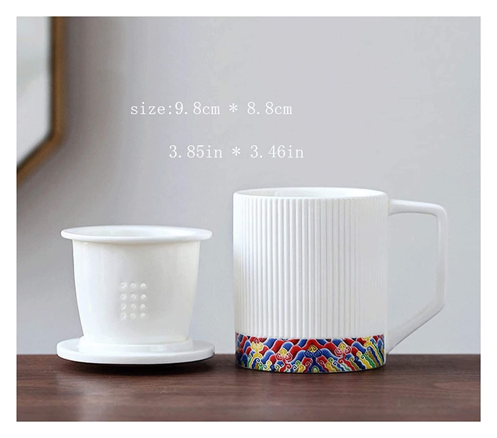 Taza de café de cerámica, taza de té para oficina y hogar, taza de café de cerámica con separador de té, taza de agua de 400 ml con tapa, mango antiquemaduras, exquisita para Navidad, día de San