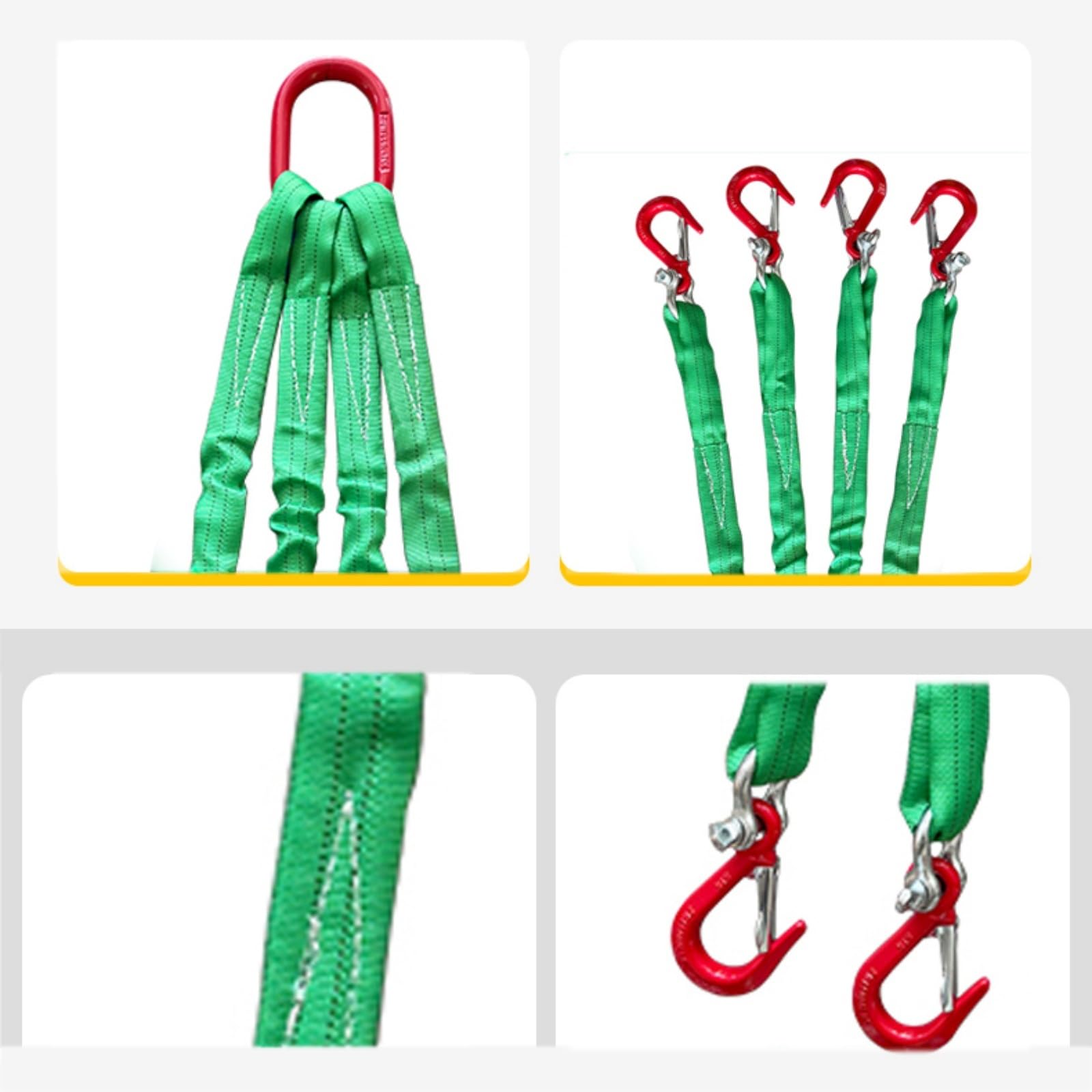Élingue à quatre points d'ancrage, sangle de récupération avec 4 crochets de préhension, sangles de levage en polyester, idéale pour la manutention de charges en toute sécurité(5t,2m)