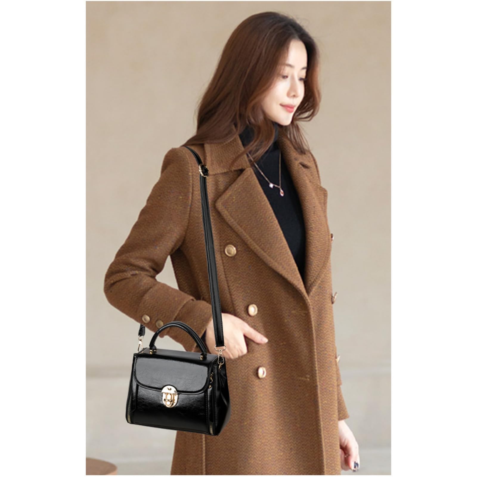 Borsa Elegante con Chiusura da Donna A Tracolla Versatile E Raffinata-Marrone
