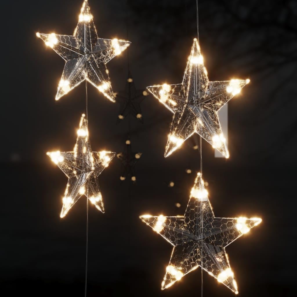 Guirnalda de luces LED con forma de estrella, 200 LED, blanco cálido, 8 funciones