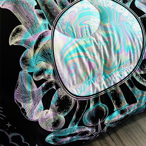 Image of AILONEN Mushroom Comforter Set - Queen Size, 3D Neon Bedding Set, Sun and Moon Comforter Sets, Cartoon Mushroom Duvet Set - 3 Pieces, 1 Quilt and 2 Pillowcases