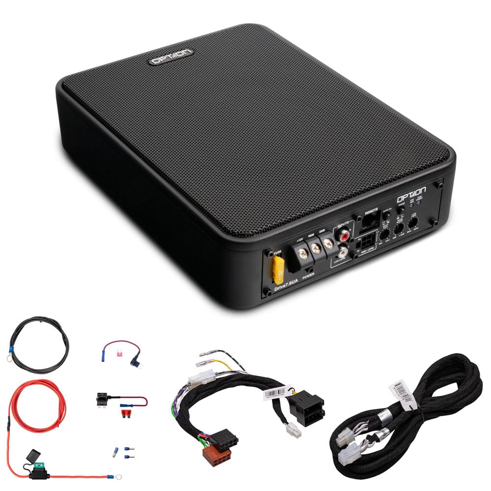 Option DRIVE7.6UA Kit per veicoli con connettore ISO - Subwoofer attivo sotto sedile in set con connettore plug & play per connettore ISO