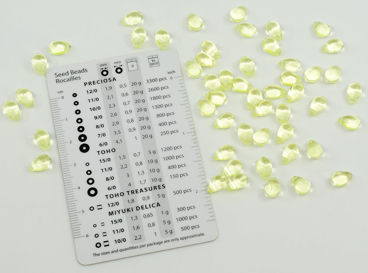 Czeskie 50-częściowe Koraliki Szklane, 6x9mm, Przezroczyste żółte Szkło Uranowe W Kształcie łezki, Yellow Uranium, Small