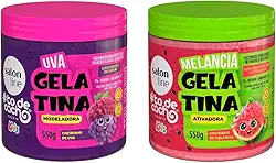 Salon Line, Kit duplinha de Gelatinas #TodeCacho Kids, Cheirinho de Uva e Melancia, Veganos - Para Cabelos Ondulados, Cacheados e Crespos, 550g