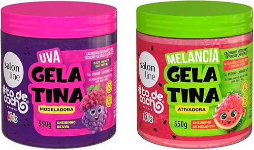 Salon Line, Kit duplinha de Gelatinas #TodeCacho Kids, Cheirinho de Uva e Melancia, Veganos - Para Cabelos Ondulados, Cacheados e Crespos, 550g