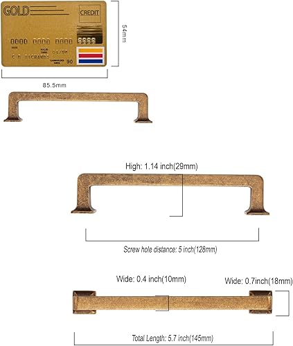 Miniatura 6 de Amerdeco Paquete de 6 tiradores de latón antiguo para gabinetes de 3.75 pulgadas, manijas de gabinete de cocina, manijas de gabinete de cocina,