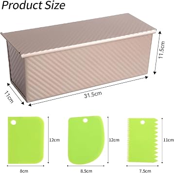 Pullman Loaf Tin with Lid & Dough Scraper Cutter & Oil Brush, 2LB Large