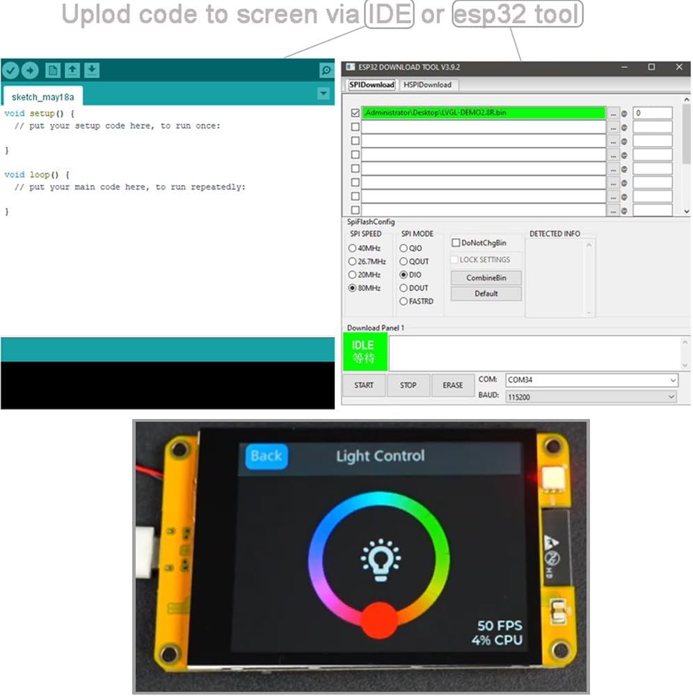 Labeled components of the ESP32-2432S032C-I board