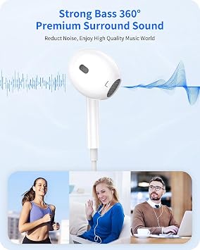 2 Packs Wired Earbuds Headphones for iPhone with Built-in Mic & Volume Control Plug & Play HiFi Stereo Nosie Reduction Earphone Compatible with iPhone 14/13/12/11/XR/XS/X/8/7/SE Support All iOS System