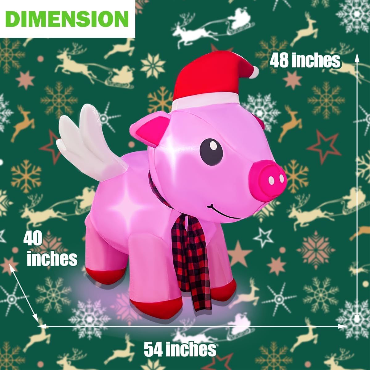 BLOWOUT FUN 4ft Inflatable Christmas Flying Pink Piggy Decoration, LED Lighted Blow Up Decor Indoor Outdoor Holiday Art Decor Decorations - Image 6