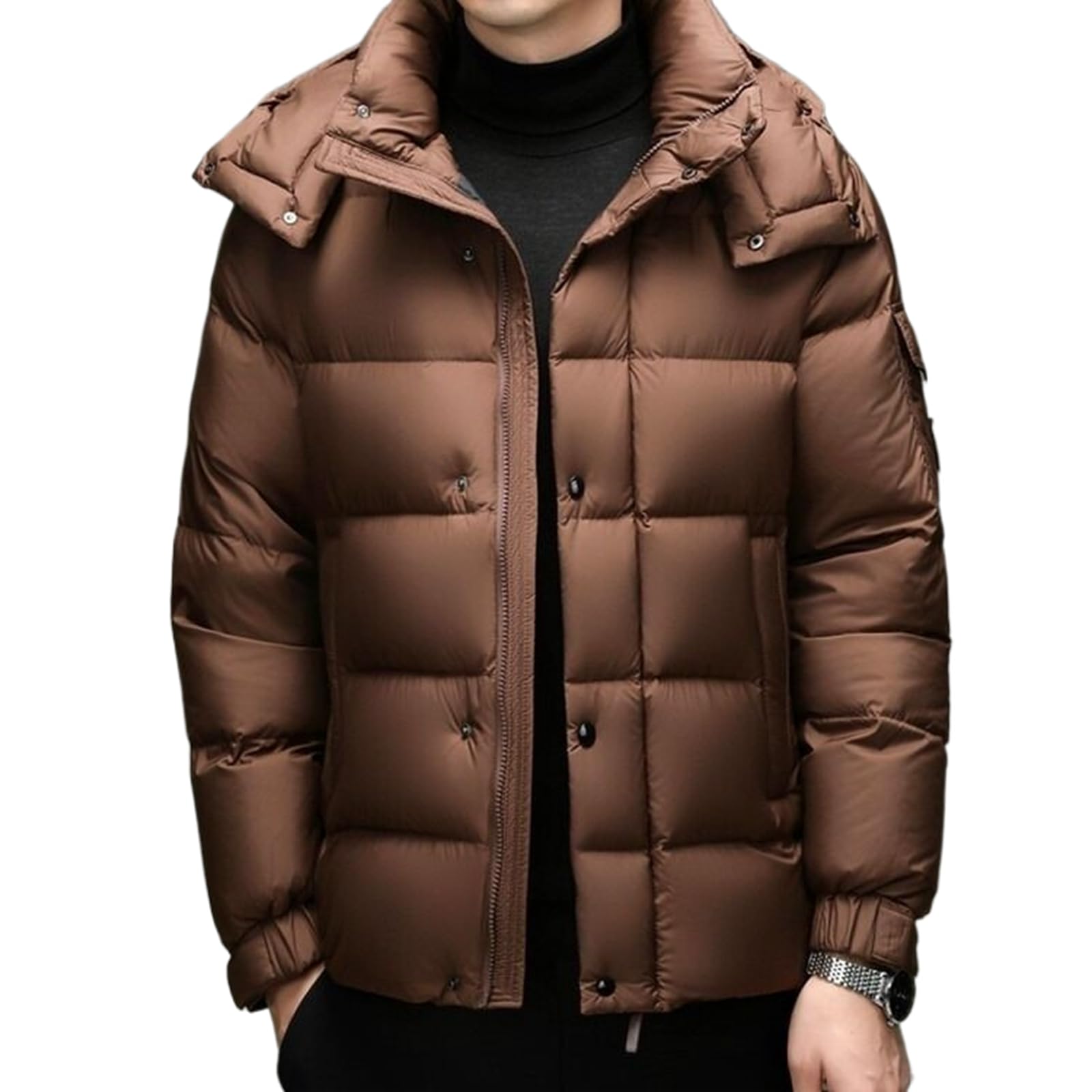 Mens Casual Thick Down Jacket Windproof and Warm Winter Puffer Coat