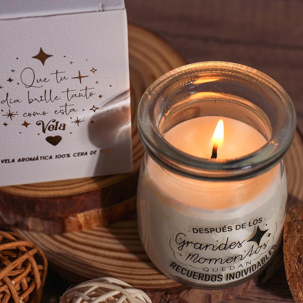 Pack de 6 a 30 uds, Velas aromáticas, Velas de cera de soja, tapa de corcho, mensajes de agradecimiento, 7,5 x 5,5 cm, detalles para boda, Regalantes (30, Compartir)