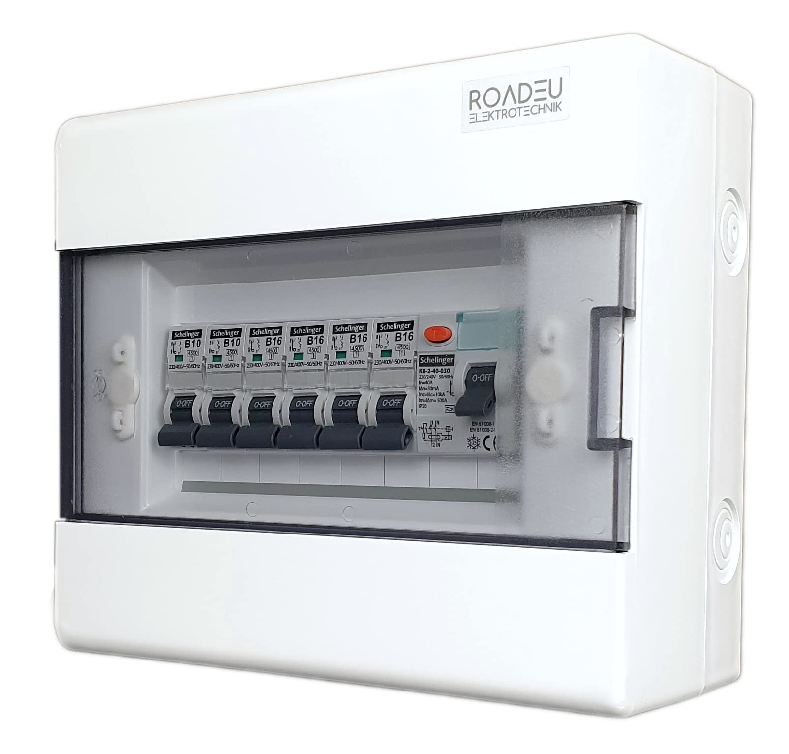 RoadEu - Centralino e quadri di distribuzione da parete – Interruttore Differenziale 40A 2P – B16A automatico e B10A 4+2 in una scatola di distribuzione a parete – Quadro Elettrico fusibili a parete