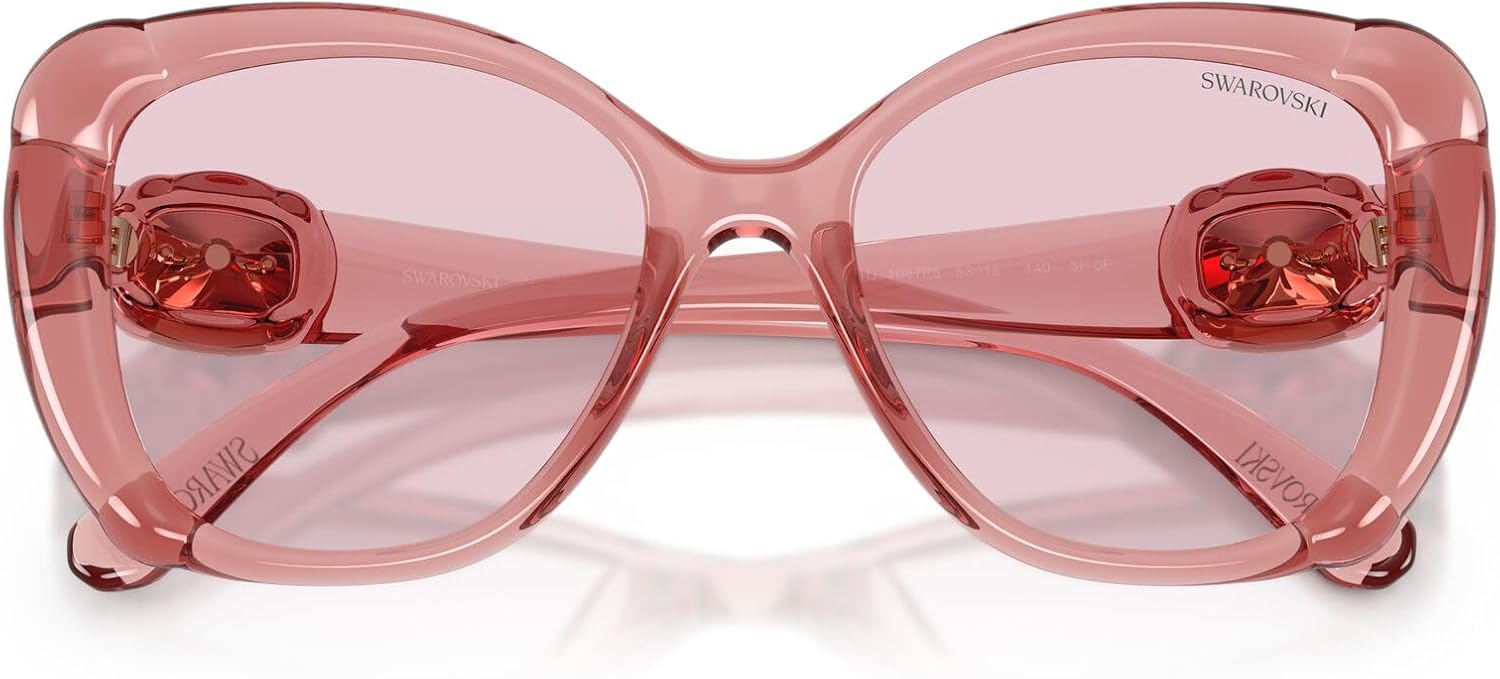 Swarovski Women's SK6051U Universal Fit Transitions Butterfly Sunglasses, Transparent Pink/Transition Pink To Purple Polarized, 53 mm