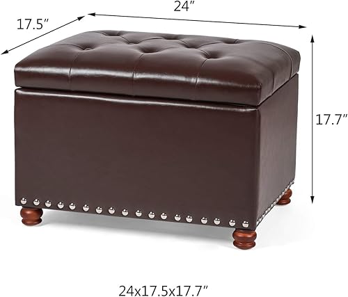 Miniatura 3 de Homebeez Home Decor - Taburete otomano copetudo, reposapiés con parte superior de elevación y ribete de cabeza de clavo, café oscuro