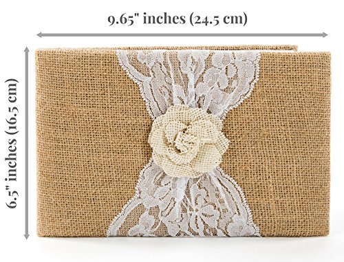 Rustic Wedding Guest Book Made Of Burlap And Lace - Includes Burlap Pen Holder And Silver Pen - 120 Lined Pages For Guest Thoughts - Comes In Gift Box (White Flower) #TOP2