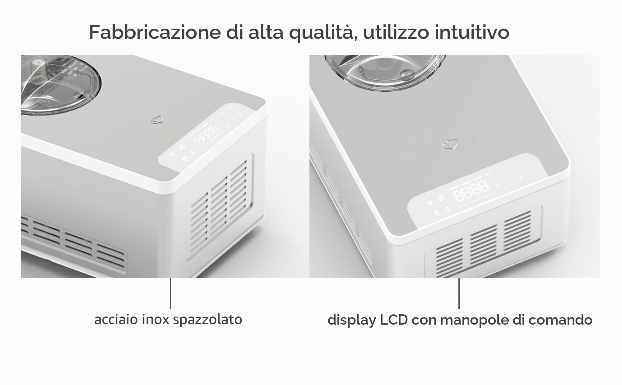 SPRINGLANE Gelatiera e yogurtiera Elisa con compressore autoraffreddante (Argento/Contenitore bianco, 180W)