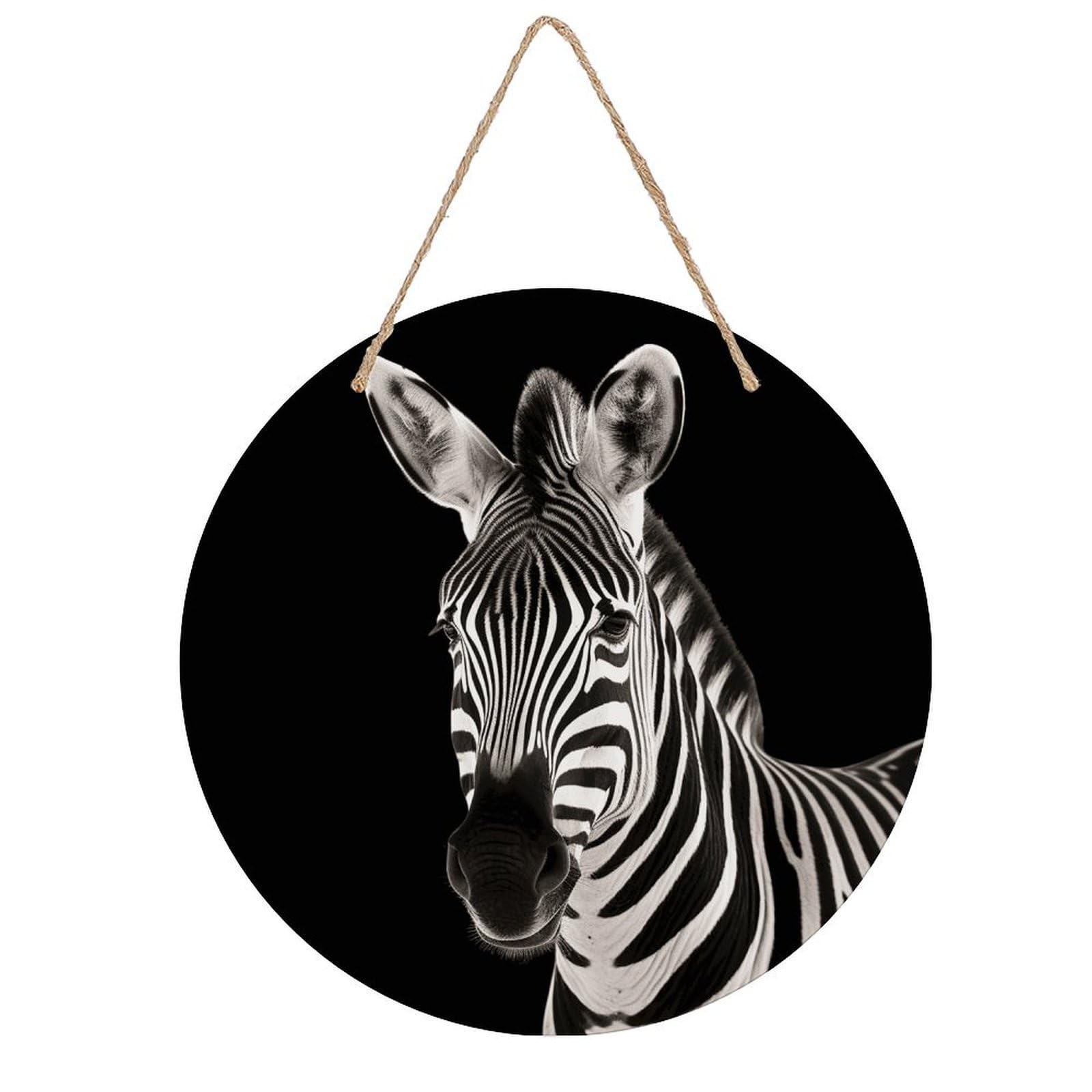FekiLoot Round Zebra Wall Art Decor Painting Wooden Hanging Sign with Ropes Bohemian Wall Hanging Retro Mid Century Modern Wall Art for Home Bedroom Living Room 7.9x7.9 in