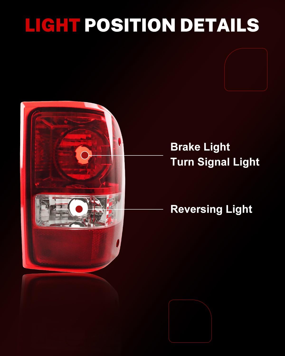 Tail Lights Compatible with Fo-rd Ranger 2006-2011, Driver & Passenger Side Taillight Rear Lamp Assembly, Red Lens