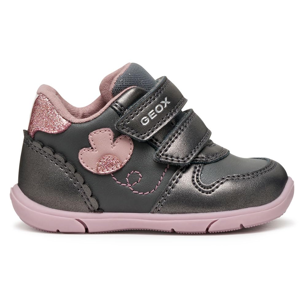 Geox Baby B ZAPITO Girl First Walker Shoe, DK Grey/Rose, 4.5 UK Child