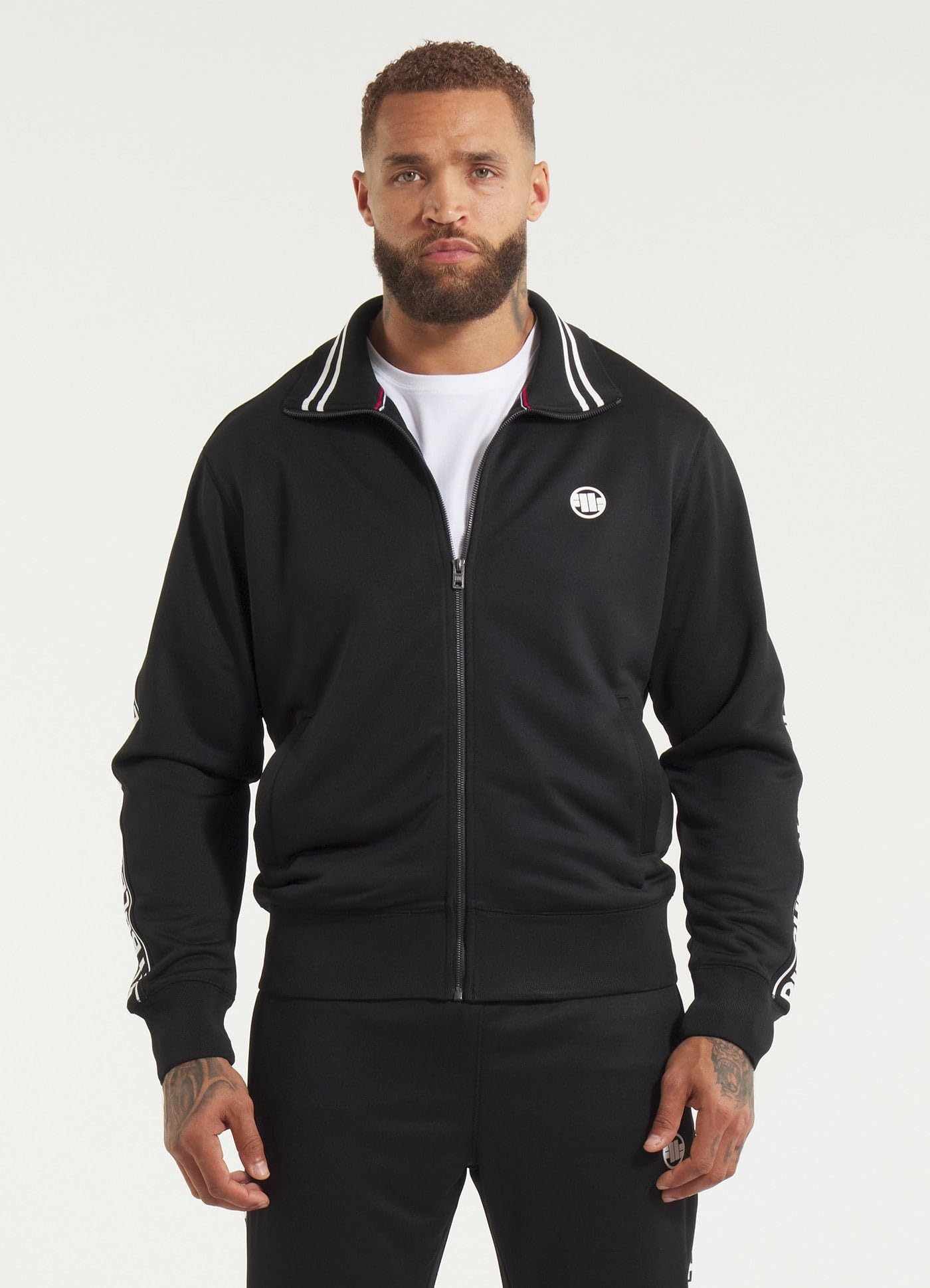 PITBULL Sudadera con Cremallera Hombre Deportiva Oldschool Premium Poliéster - Sudadera Cremallera Hombre con Logo Cintas Jacquard Costuras Reforzadas