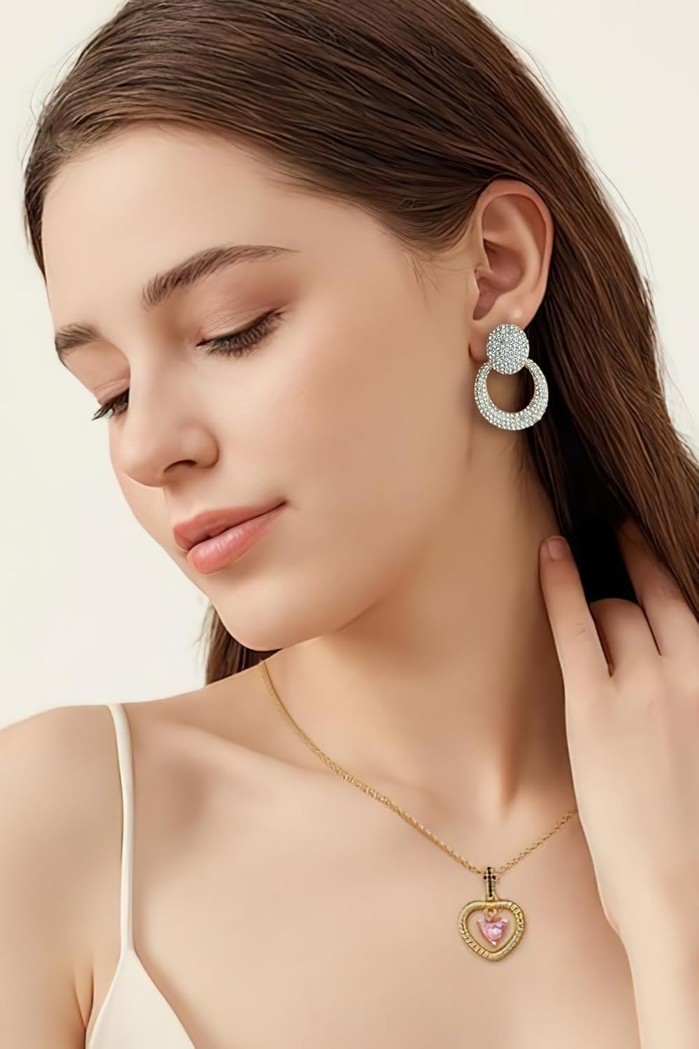 Heart Hoop Earrings For Women Luxurious Vintage Dangle Drop Earring Rhinestones Earrings Fashion Jewelry - Image 2