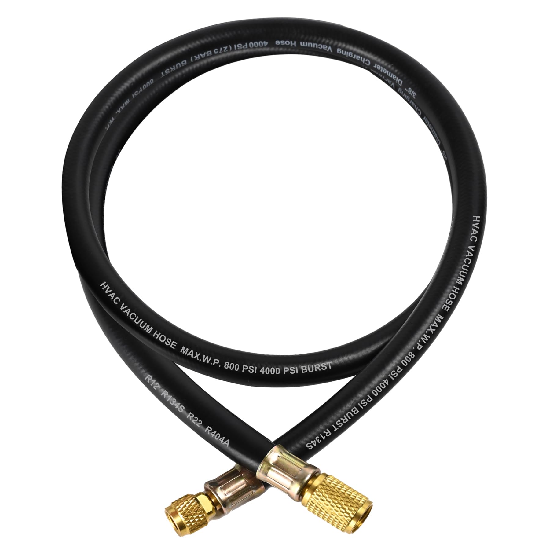 HV1S - Manguera de vacío de 3/8 pulgadas, accesorios: 3/8 pulgadas x 1/4 pulgadas, presión de trabajo: 800 (Psi), presión de ráfaga: 4000 (Psi), compatible con la mayoría de equipos de refrigeración y